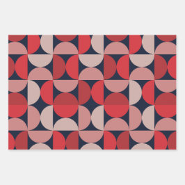 Mid Century Modern Abstract Patroon Rood & Roze Inpakpapier Vel