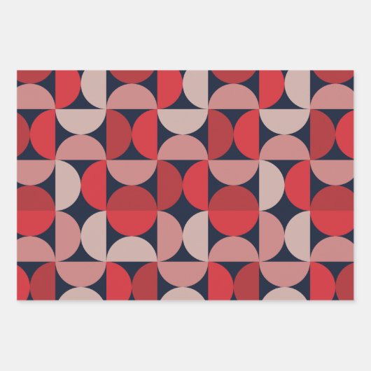 Mid Century Modern Abstract Patroon Rood & Roze Inpakpapier Vel (Voorkant)