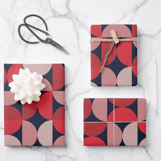 Mid Century Modern Abstract Patroon Rood & Roze Inpakpapier Vel (Voorkant)