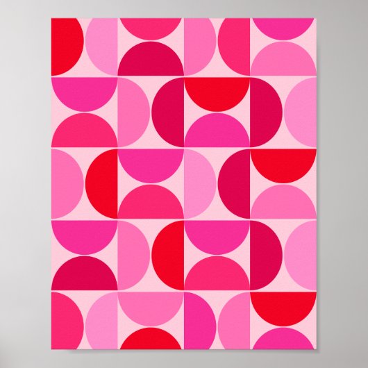 Mid Century Modern Abstract patroon roze en rood Poster (Voorkant)