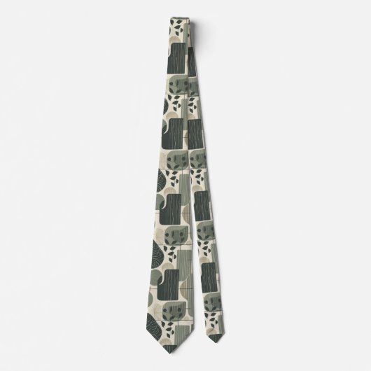 Mid Century Modern Abstract Patroon Saliegroen Stropdas (Voorkant)