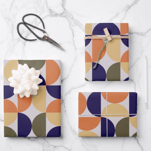 Mid Century Modern Abstract Patroon Sinaasappel & Inpakpapier Vel (Voorkant)