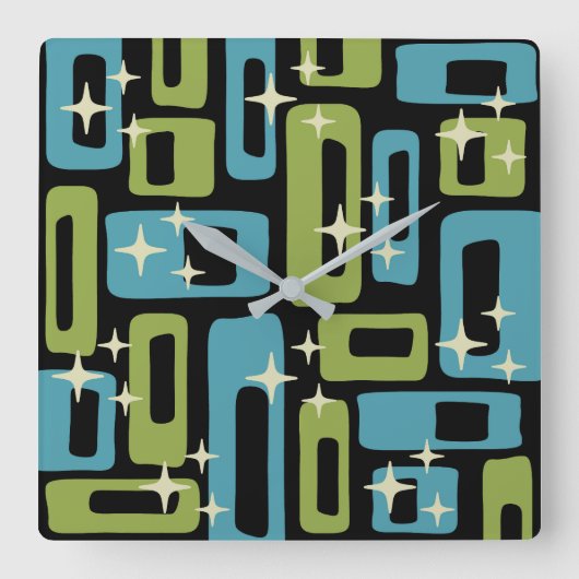 Mid Century Modern Abstract Patroon Vierkante Klok (Voorkant)