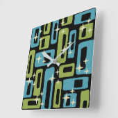 Mid Century Modern Abstract Patroon Vierkante Klok (Hoek)