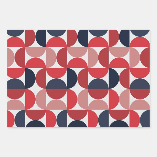 Mid Century Modern Abstract Pattern Bourgogne & Bl Inpakpapier Vel (Voorkant 2)