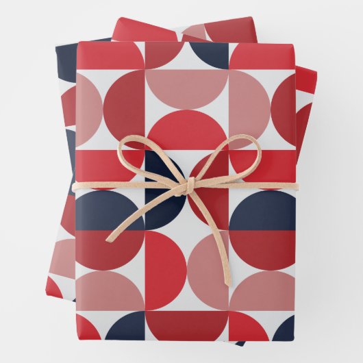 Mid Century Modern Abstract Pattern Bourgogne & Bl Inpakpapier Vel (In situ)