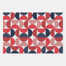 Mid Century Modern Abstract Pattern Bourgogne & Bl Inpakpapier Vel