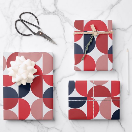 Mid Century Modern Abstract Pattern Bourgogne & Bl Inpakpapier Vel (Voorkant)