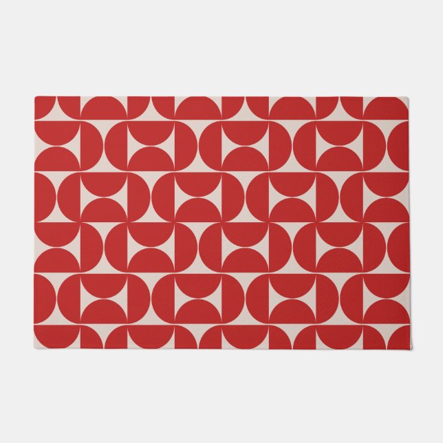 Mid Century Modern Abstract Pattern Red Deurmat (Voorkant)