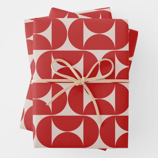 Mid Century Modern Abstract Pattern Red Inpakpapier Vel (In situ)