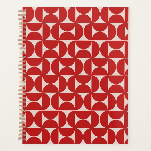 Mid Century Modern Abstract Pattern Red Planner (Voorkant)