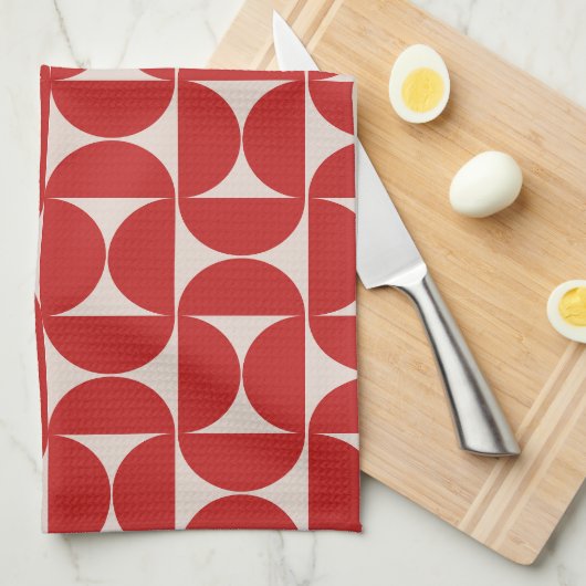 Mid Century Modern Abstract Pattern Red Theedoek (Quarter Fold)