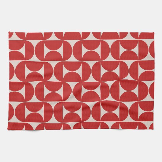 Mid Century Modern Abstract Pattern Red Theedoek (Horizontaal)