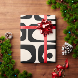 Mid Century Modern Abstract Piquet Zwart en Crème Cadeaupapier