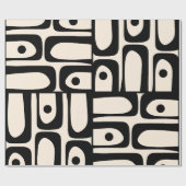 Mid Century Modern Abstract Piquet Zwart en Crème Cadeaupapier (Vlak)