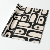 Mid Century Modern Abstract Piquet Zwart en Crème Cadeaupapier (Uitgerold)