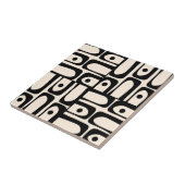 Mid Century Modern Abstract Piquet Zwart en Crème Tegeltje (Zijkant)