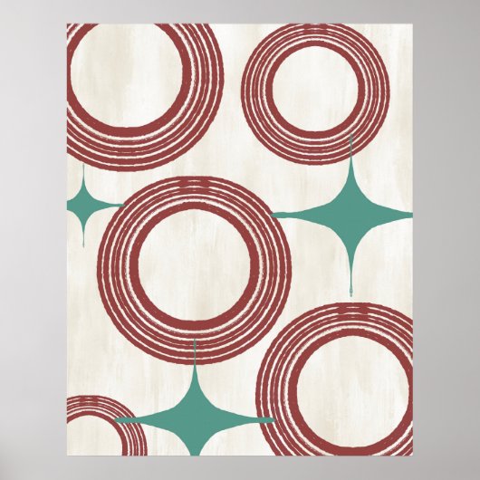 Mid Century Modern Abstract Poster - Red Turquoise (Voorkant)