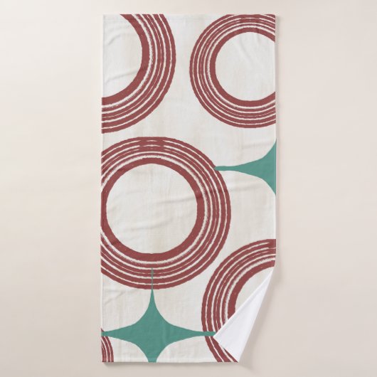 Mid Century Modern Abstract Poster - Red Turquoise Badhanddoek (Badhanddoek)