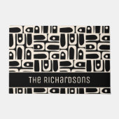 Mid Century Modern Abstract Zwart en Crème Piquet Deurmat (Voorkant)