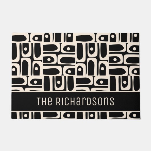 Mid Century Modern Abstract Zwart en Crème Piquet Deurmat (Voorkant)