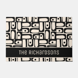 Mid Century Modern Abstract Zwart en Crème Piquet Deurmat