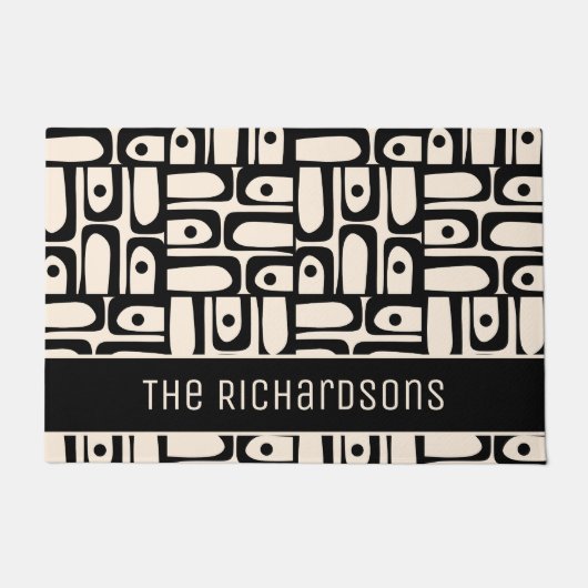 Mid Century Modern Abstract Zwart en Crème Piquet Deurmat (Voorkant)