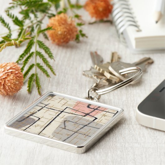 Mid Century Modern Abstracte Fabric Sleutelhanger (Zijkant)