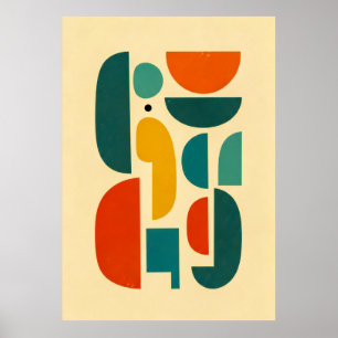 Mid-Century Modern Abstracte Vormen Vintage Poster