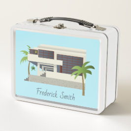 Mid Century Modern Architecture Metal Lunch Box