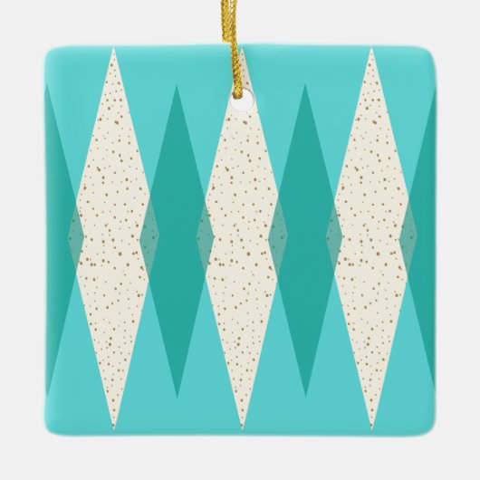 Mid Century Modern Argyle-kerstversiering Keramisch Ornament (Voorkant)