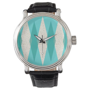 Mid Century Modern Argyle Leather Watch Horloge