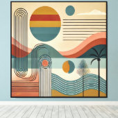 Mid Century Modern Art Beach Sunrise Canvas Afdruk (Insitu (Houten vloer))