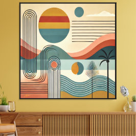 Mid Century Modern Art Beach Sunrise Canvas Afdruk