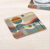 Mid Century Modern Art Beach Sunrise Kartonnen Onderzetters (Schuin)