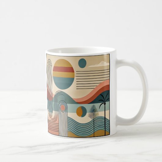 Mid Century Modern Art Beach Sunrise Koffiemok (Rechts)