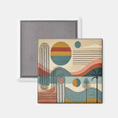 Mid Century Modern Art Beach Sunrise Magneet (Voorkant / Achterkant)