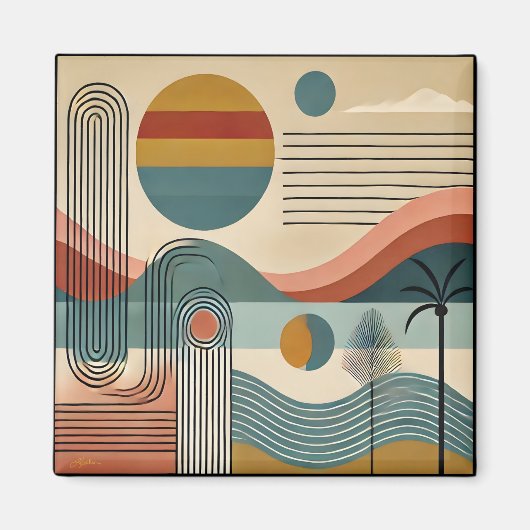 Mid Century Modern Art Beach Sunrise Magneet (Voorkant)