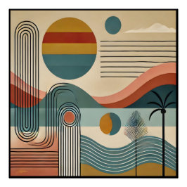 Mid Century Modern Art Beach Sunrise Perfect Poster