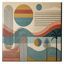 Mid Century Modern Art Beach Sunrise Tegeltje
