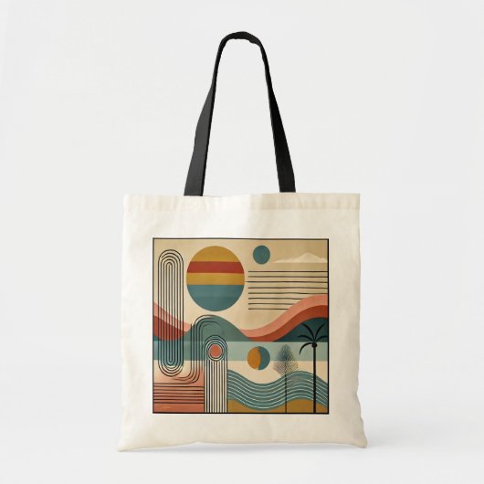 Mid Century Modern Art Beach Sunrise Tote Bag (Voorkant)