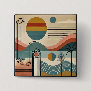 Mid Century Modern Art Beach Sunrise Vierkante Button 5,1 Cm