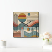 Mid Century Modern Art Beach Sunrise Vierkante Klok (Huis)