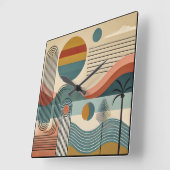 Mid Century Modern Art Beach Sunrise Vierkante Klok (Hoek)