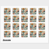 Mid Century Modern Art Beach Sunrise Vierkante Sticker (Vel)
