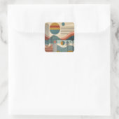 Mid Century Modern Art Beach Sunrise Vierkante Sticker (Tas)