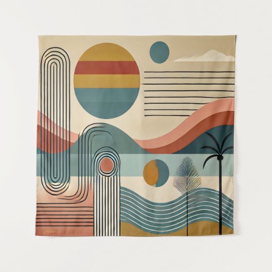Mid Century Modern Art Beach Sunrise Wandkleed (Voorkant)
