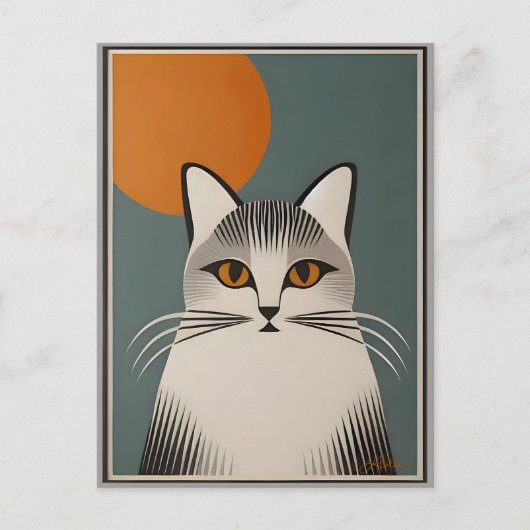 Mid Century Modern Art De grijze kat Briefkaart (Voorkant)