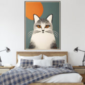 Mid Century Modern Art De grijze kat Canvas Afdruk (Insitu (Slaapkamer))