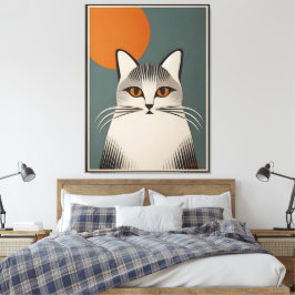 Mid Century Modern Art De grijze kat Canvas Afdruk